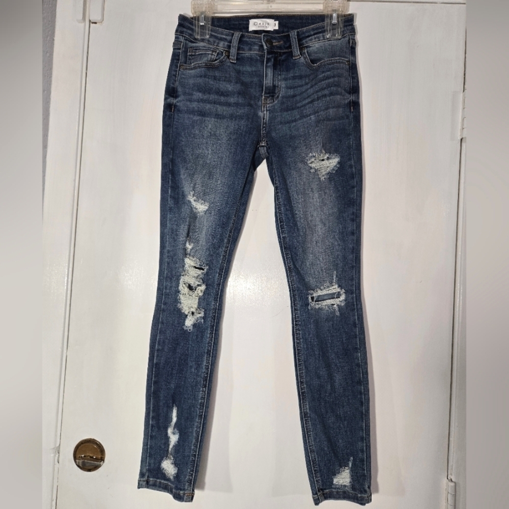 Oasis By Eunina Skinny Leg Denim Jeans Womens Size 3 Blue Distressed